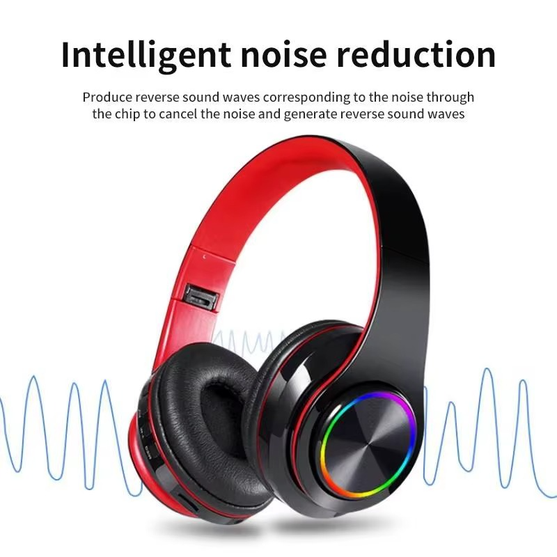 B39 RGB LED Wireless Headphones Over-Ear Foldable HiFi Stereo Built-in Mic Long Battery TF Card FM Gaming Headset for Phone or PC
