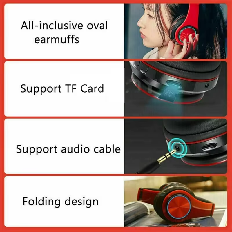 B39 RGB LED Wireless Headphones Over-Ear Foldable HiFi Stereo Built-in Mic Long Battery TF Card FM Gaming Headset for Phone or PC
