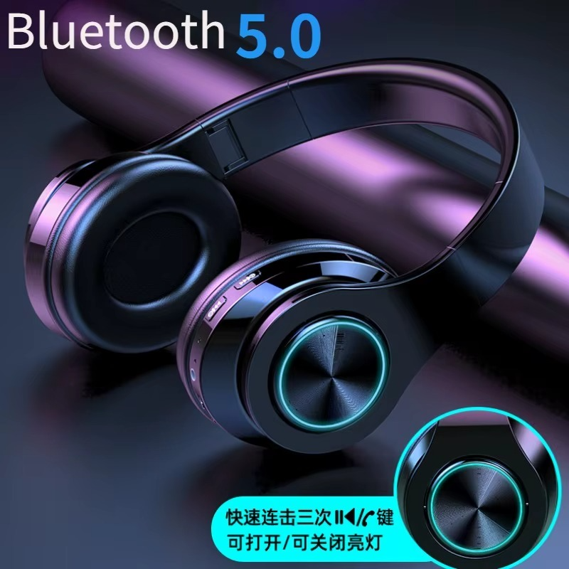 B39 RGB LED Wireless Headphones Over-Ear Foldable HiFi Stereo Built-in Mic Long Battery TF Card FM Gaming Headset for Phone or PC