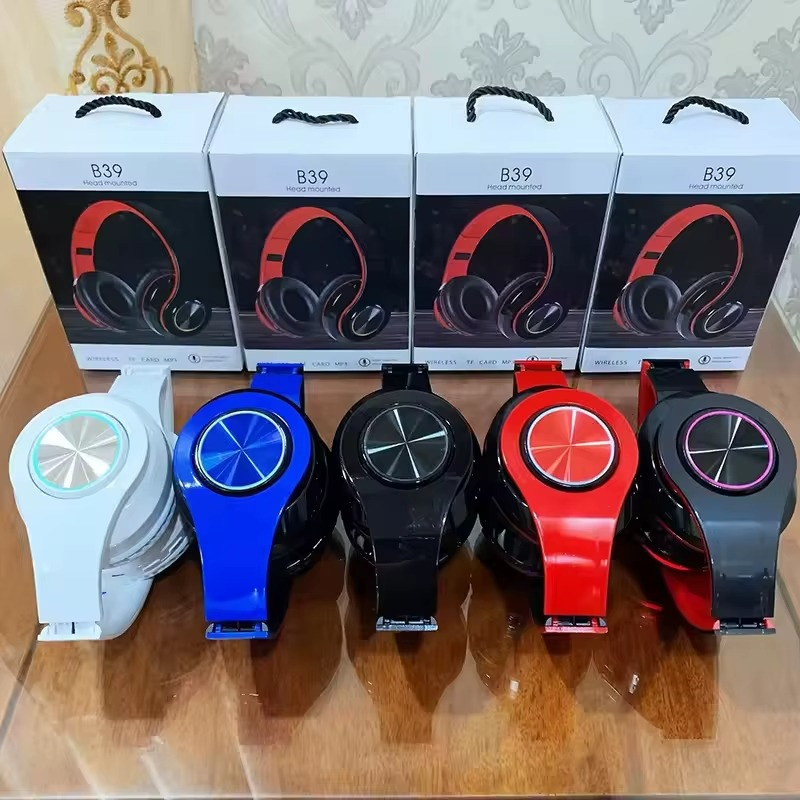 B39 RGB LED Wireless Headphones Over-Ear Foldable HiFi Stereo Built-in Mic Long Battery TF Card FM Gaming Headset for Phone or PC