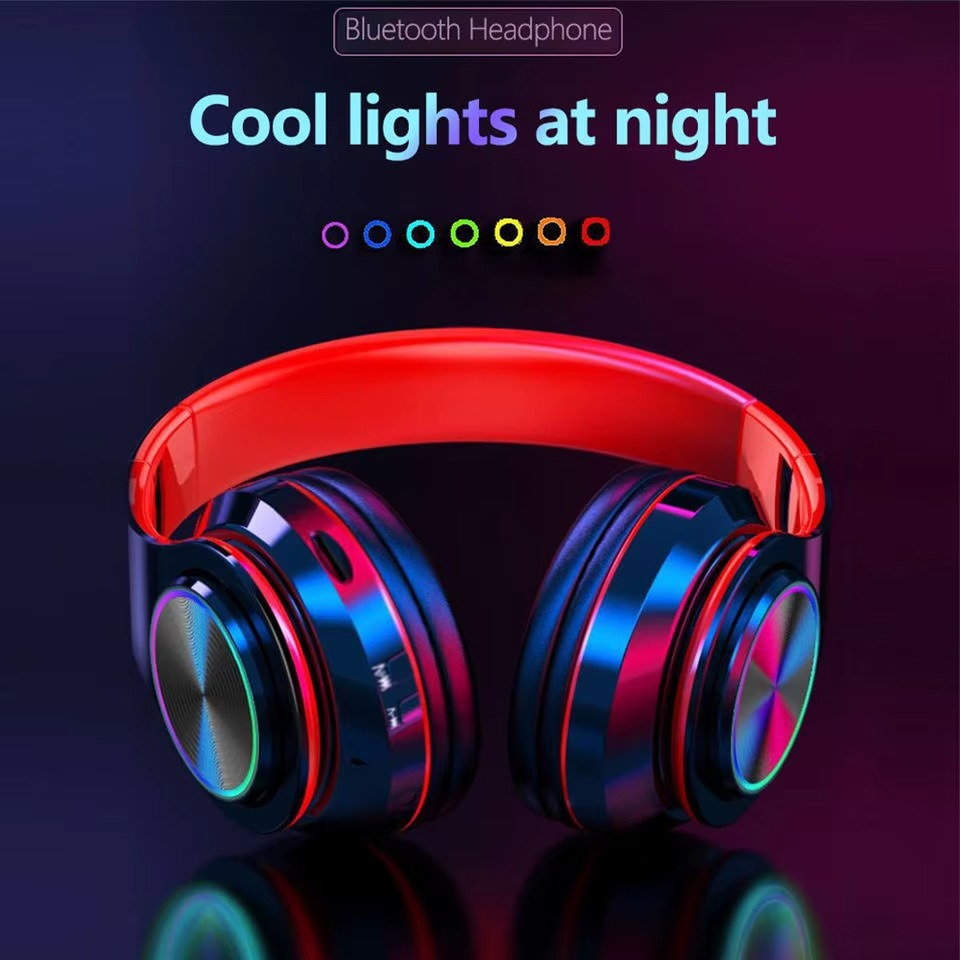 B39 RGB LED Wireless Headphones Over-Ear Foldable HiFi Stereo Built-in Mic Long Battery TF Card FM Gaming Headset for Phone or PC