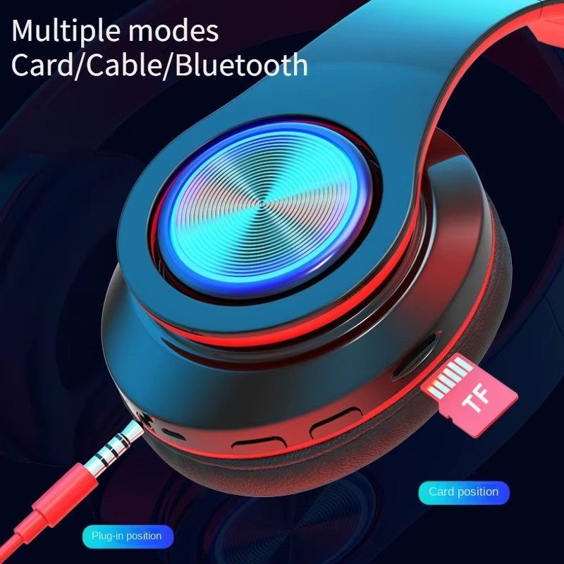 B39 RGB LED Wireless Headphones Over-Ear Foldable HiFi Stereo Built-in Mic Long Battery TF Card FM Gaming Headset for Phone or PC