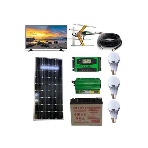 Sunlight Solar 100W Solar Panel Full KIT + 80aH Solar Battery+300W Solar Power Inverter + 10Ah Solar Charge Controller + 24" DC TV+ Aerial $ Cable +3 DC Bulb