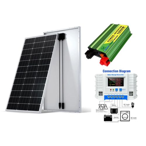 Sunlight Solar 500 Watts Solar Panel Mono All Weather 500Watts Solar Panel 25 Years Warranty+ 1000W Solar Power Inverter 1000 W DC to AC Inverter + 30AH Solar Charge Controller
