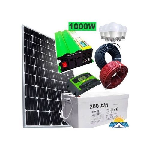 Sunlight Solar 300Watts Solar Panel Full Kit + 200 Ah Solar Battery +1000 W Solar Inverter +20 Ah Solar Charge Controller + 5 DC Bulb + 10m Cable