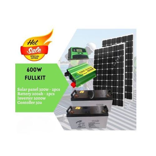 Powermate 2 Pcs 600 W Solar Panel Full Kit +2 Pcs 200Ah Solar Battery+2000W Solar Power Inverter +30Ah Solar Charge Controller