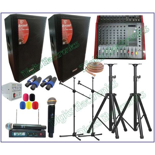 Yamaha Full Public Address System 15 Inches 4000 Watts PA Speakers + 8 Channel Powered Mixer Mixer + Wireless Microphone