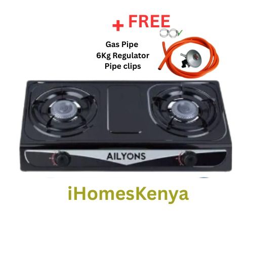 HOT PRICE AILYONS GS013-2 Gas Cooker Stainless Steel Double Burner Table Top Gas Stove + Free Regulator Pipe Clips 1YR Warranty