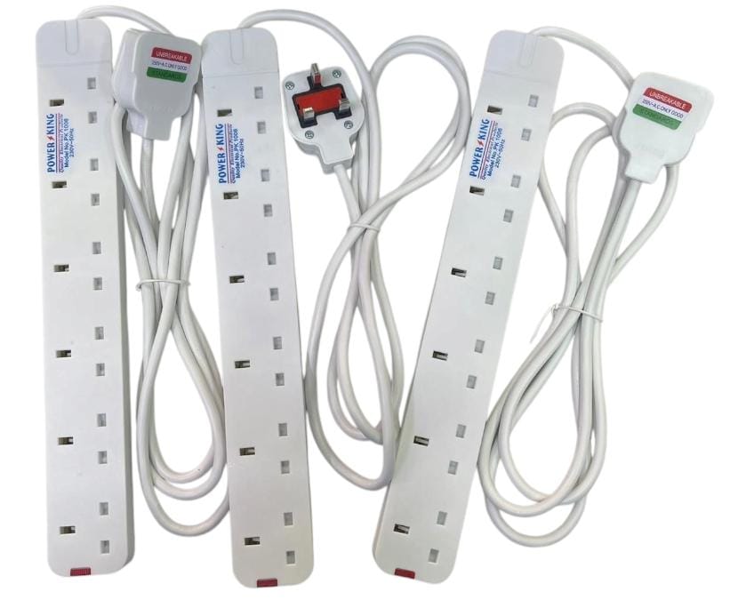 Power King 6 Way Power Extension Cable Surge Protector Extension Socket 6 Outlet Power Strip With Switch Heavy Duty Extension Board