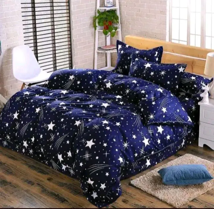 【Promotions】4pcs Duvet Comforter Set Duvet Blanket Starry Sky Bedding Set 1 Soft Microfiber Polyester Comforter 1 White Sheet 2 White Pillowcases