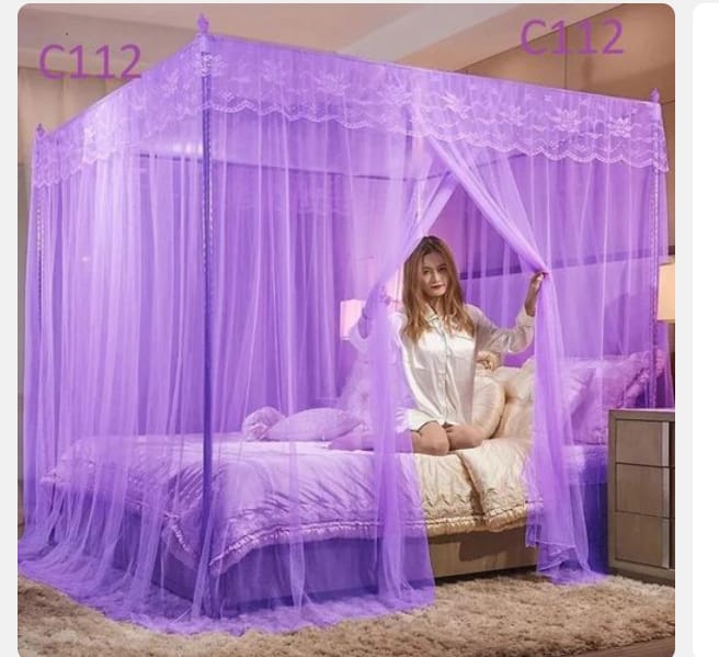 4 STAND MOSQUITO NET WITH WHITE STRONG METALLIC STANDS ( PURPLE, PINK, CREAM YELLOW AND WHITE)