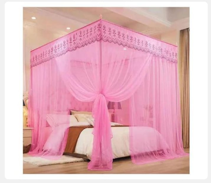 4 STAND MOSQUITO NET WITH WHITE STRONG METALLIC STANDS ( PURPLE, PINK, CREAM YELLOW AND WHITE)