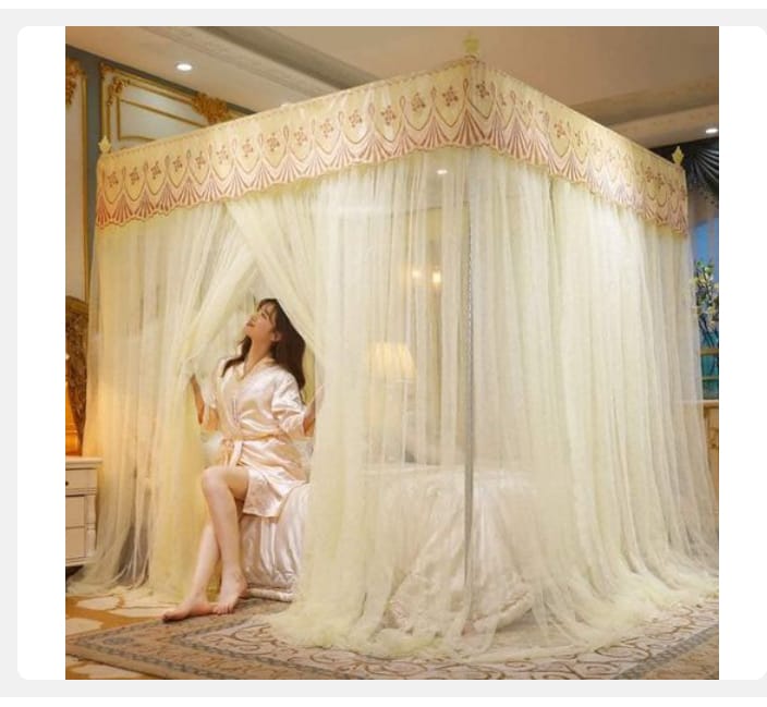 4 STAND MOSQUITO NET WITH WHITE STRONG METALLIC STANDS ( PURPLE, PINK, CREAM YELLOW AND WHITE)