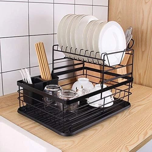 Advanced Heavy-Duty Dish Rack – 2-Layer Rust-Resistant Kitchen Dish Drainer with Cutlery Holder, Cup Rack, Cutting Board Slot & Removable Drain Tray
