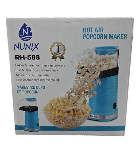 Nunix RH-588 Hot Air Popcorn Maker – Oil-Free Electric Popcorn Machine,  Fast & Healthy Snack Maker with Measuring Cup & Removable Lid