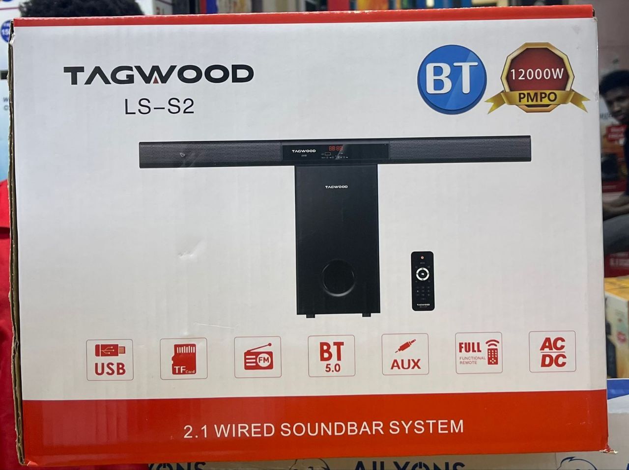 Tagwood 12000W 2.1CH Multimedia Bluetooth Woofer Speaker System Subwoofer Soundbar BT/USB/SD/FM AC/DC System Soundbar with Remote Control S2 Speaker bass
