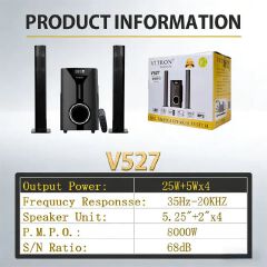 Vitron V-527 2.1CH Multimedia Bluetooth Woofer Speaker System Subwoofer Soundbar BT/USB/SD/FM Subwoofer Home Audio System Soundbar with Remote Control 9000W V527 Black 9000W