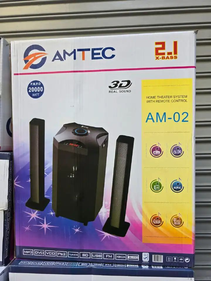 Amtec AM-02 2.1CH Home Theatre Sub Woofer-Bluetooth/FM/USB Speaker System 12000W With Remote Control