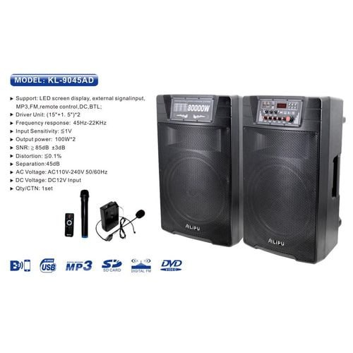 KL-9045AD 2.0 PA speaker box 80000W 2*15inch speaker Outdoor Professional Speaker with Bluetooth,FM Radio,2*Free Wireless Microphone,remote
