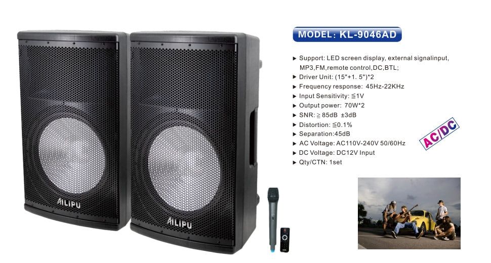 AILIPU KL-9046AD 2.0 PA speaker box 2*15inch speaker Outdoor Professional Speaker with Free Wireless Microphone - Black