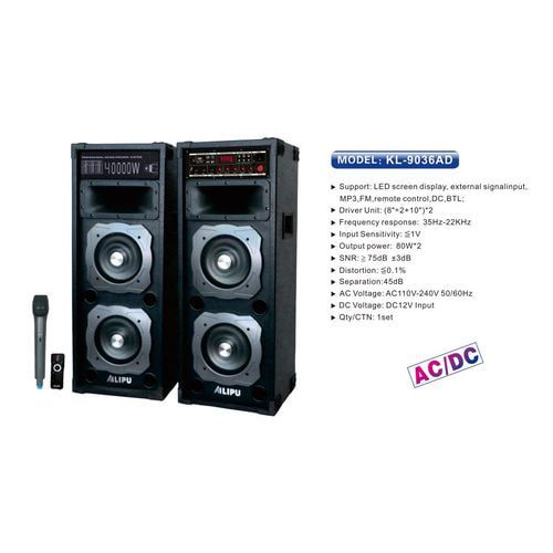 AILIPU KL-9036AD 2.0 PA speaker box 40000W 4*8inch speaker Outdoor Professional Speaker with Bluetooth,FM Radio,Free Wireless Microphone,remote
