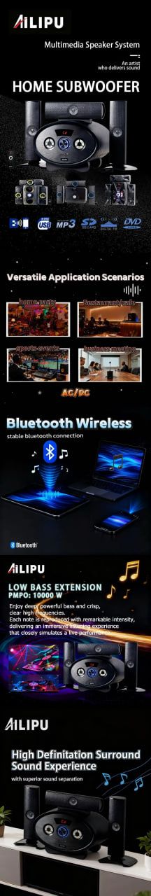 AILIPU KL-6501AD 5.1 6.5in WOOFER Pro+ woofer speaker system Multimedia Speaker Output Power Subwoofer Bluetooth Cinema Home theater System Bluetooth Hi-Fi