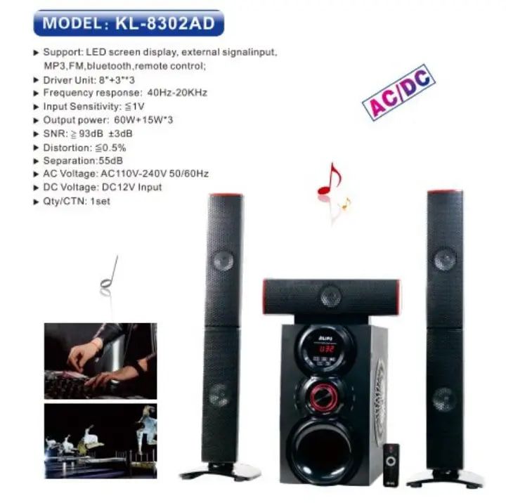 AILIPU KL-8302AD 3.1 8in WOOFER Pro+ 60w+15w*3 woofer speaker system Multimedia Speaker Output Power Subwoofer Bluetooth Cinema Home theater System Bluetooth Hi-Fi.