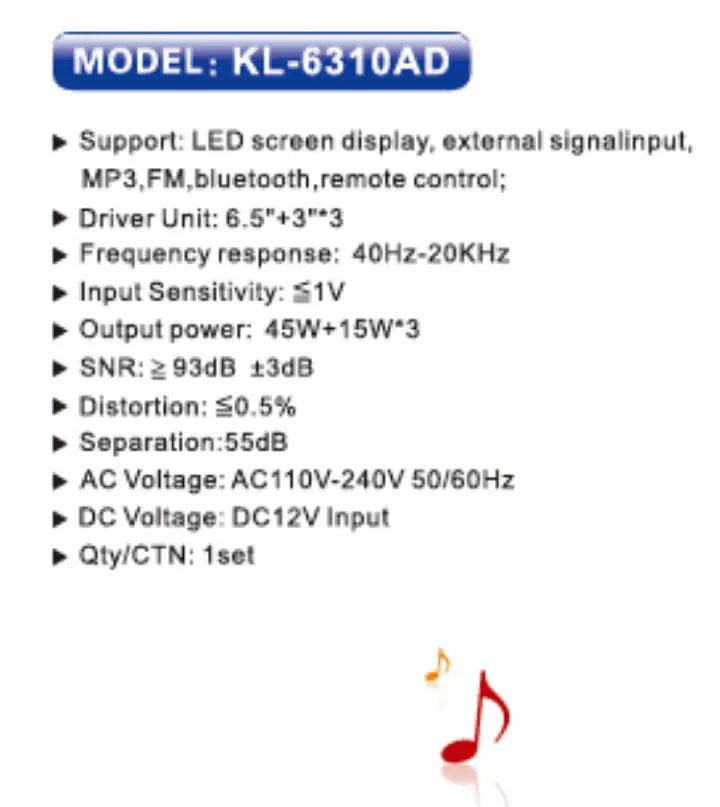 AILIPU 3.1 WOOFER Pro+ KL-6310AD woofer speaker system Multimedia Speaker Output Power 45W+15W*3 Subwoofer Bluetooth Cinema Home theater System Bluetooth Hi-Fi【HOT】