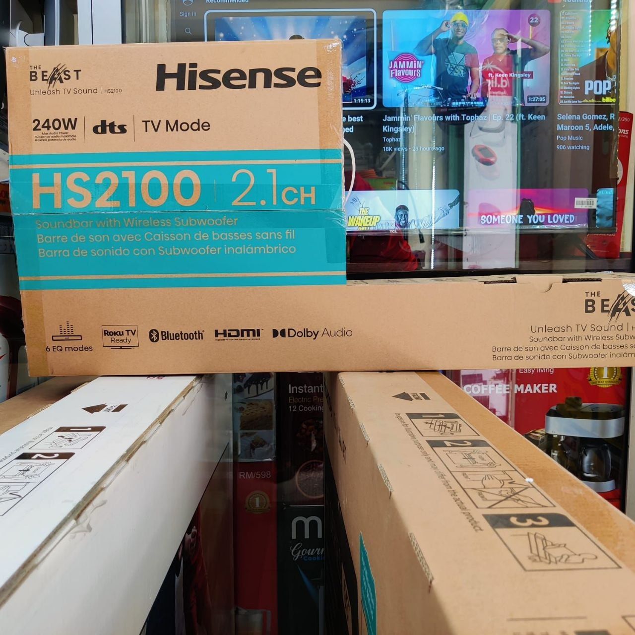 Hisense Soundbar 2.1 HS2100 240W LED Multimedia Speaker System USB/BT/FM for Home Theatre & Entertainment