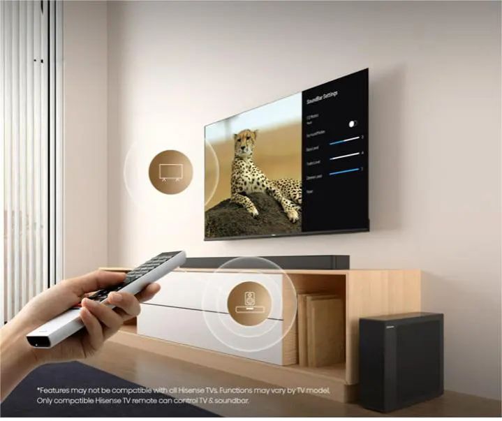 Hisense Soundbar 2.1 HS2100 240W LED Multimedia Speaker System USB/BT/FM for Home Theatre & Entertainment