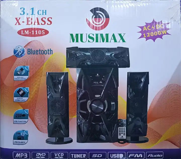 MUSIMAX 3.1CH X-Base LM-1105 Woofer HI-FI BT Speaker Systems AC/DC Subwoofer Home Audio System 3000W with Remote Control Bluetooth FM USB SD