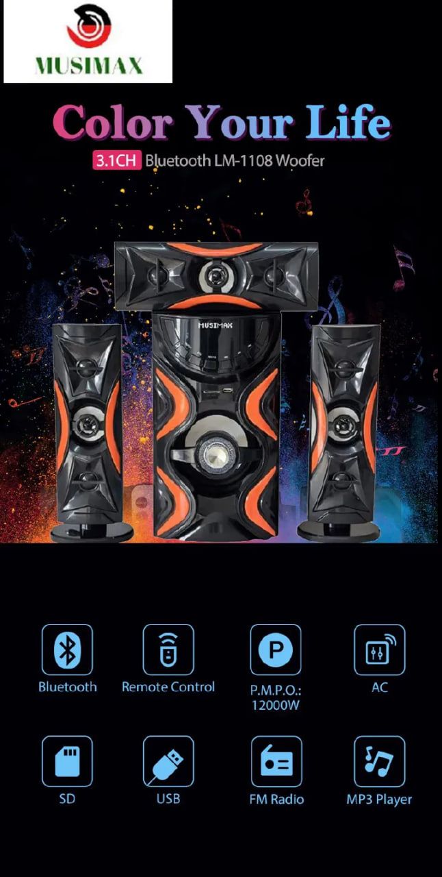 ECOMAX 3.1CH Bluetooth LM-1108 Woofer Home Theater System Speaker Systems Subwoofer USB/SD/FM Home Audio System with Remote Control 3000W