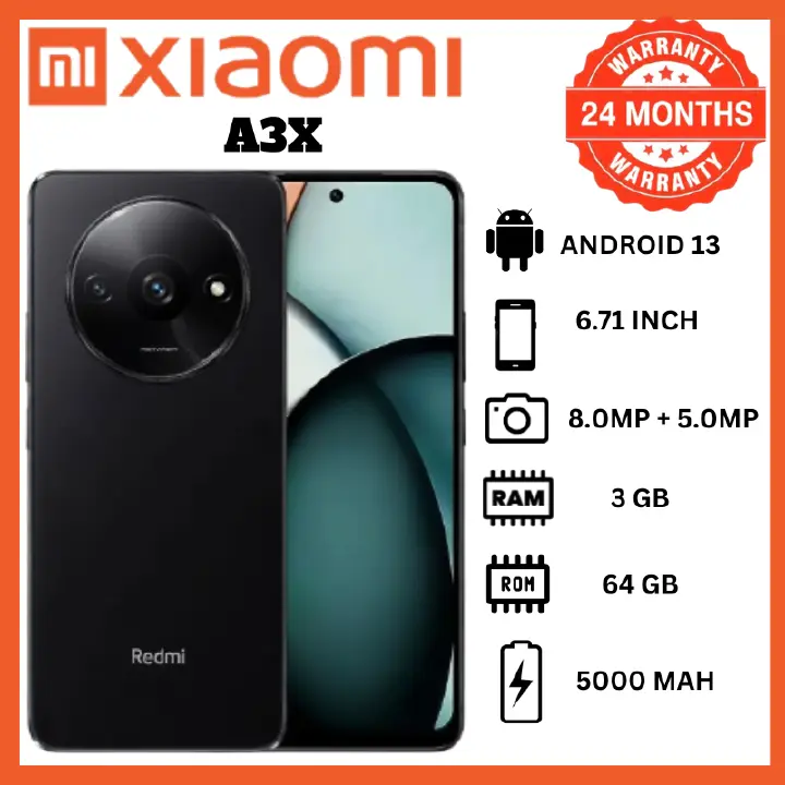 XIAOMI Redmi A3X 64GB+3GB RAM 6.71 Inch Display 4G Network 5000mAh Battery 8MP AI Camera 10W Fast Charging Fingerprint Sensor Android 14 Smart Phones