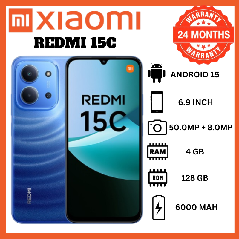 REDMI 15C 4G Smartphone - 6.9" 120Hz Immersive Display, Up to 8GB RAM (4+4) + 128GB Storage, 50MP AI Main Camera + 8MP Front, 6000mAh Battery 33W Fast Charge, Dual SIM, Side Fingerprint