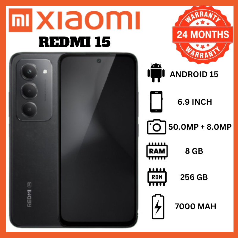 Redmi 15 8GB RAM 256GB Storage 6.9 Inch 144Hz Display 7000mAh Battery 50MP Camera 33W Fast Charging HyperOS Android 15 IP64 Royale Chrome Best High-Capacity Smartphones Latest Phones