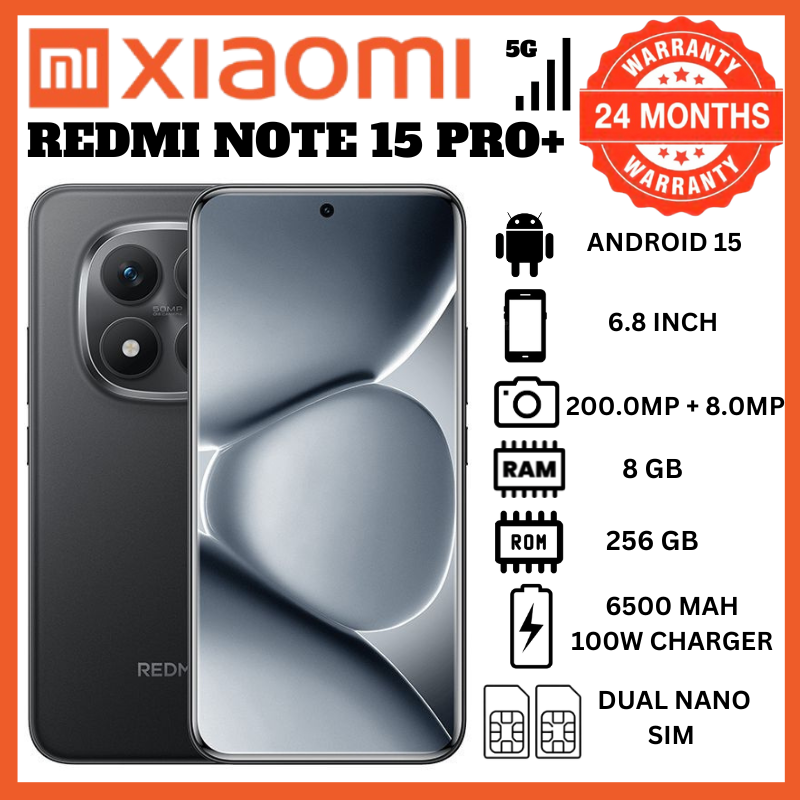 Redmi Note 15 Pro Plus 8GB+256GB 6.83" 1.5K 120Hz AMOLED Screen 200MP Ultimate Camera 6500mAh Battery 100W Turbo Charge Snapdragon 7s Gen 4 Android Smartphone - High-Performance Phones Kilimall Kenya