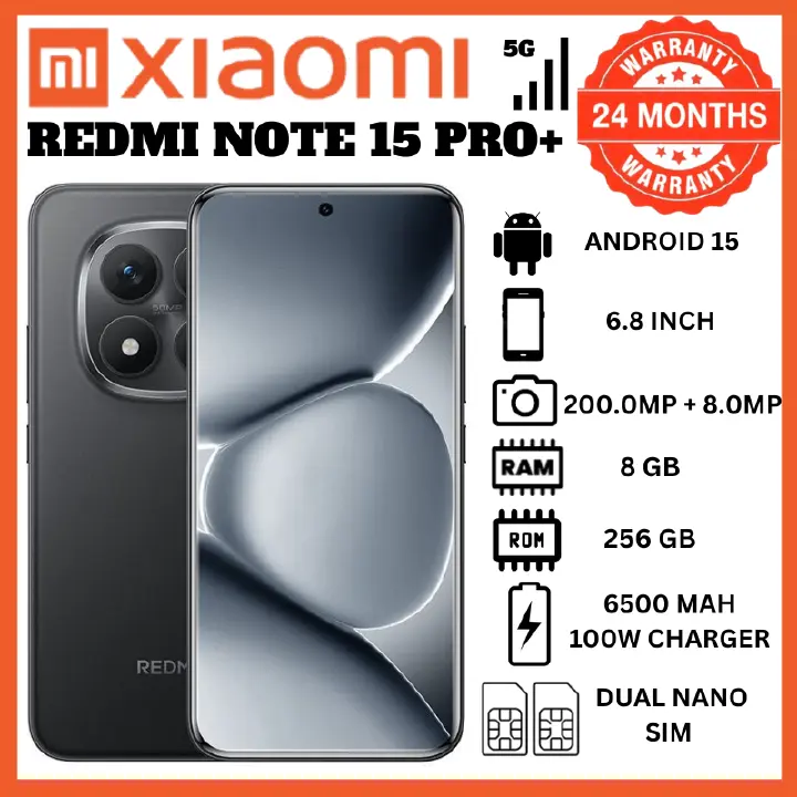 Redmi Note 15 Pro Plus 8GB+256GB 6.83" 1.5K 120Hz AMOLED Screen 200MP Ultimate Camera 6500mAh Battery 100W Turbo Charge Snapdragon 7s Gen 4 Android Smartphone - High-Performance Phones Kilimall Kenya