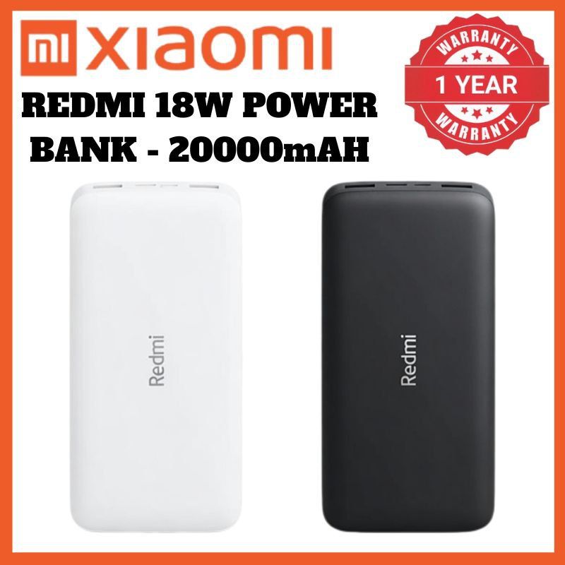 Xiaomi Redmi 20000mAh 18W Power Bank Fast Charging Original PD 3.0 QC 3.0 USB-C & Dual USB-A Portable Charger Long Lasting Battery for Phone Tablet Laptop