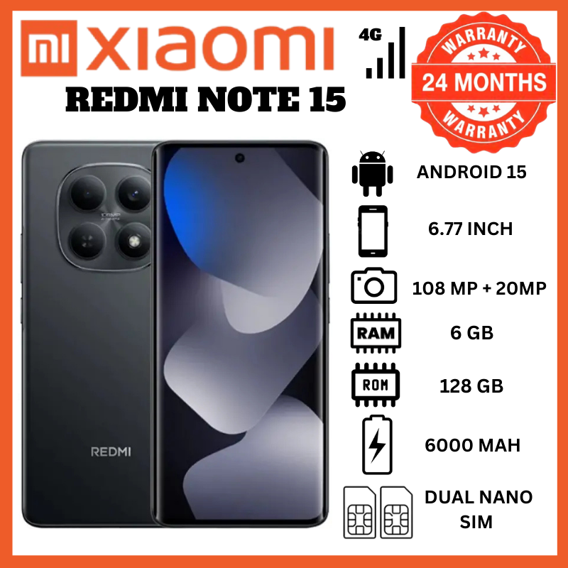 Redmi Note 15 6GB RAM 128GB ROM Smartphone 50MP Main Camera 6.67" AMOLED 120Hz Screen 6000mAh Long Lasting Battery 45W Turbo Charging Dimensity 7300 Ultra Processor Phone IP54 Rated