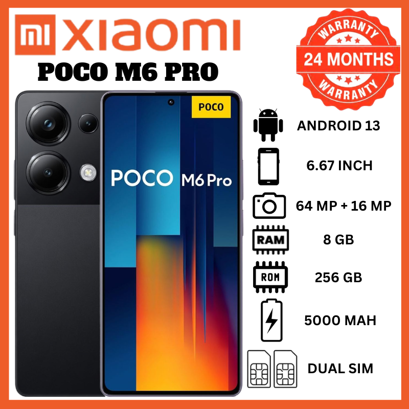 XIAOMI Poco M6 Pro 8GB RAM+256GB ROM 6.67" 120Hz AMOLED Display 64MP Camera IP54 Dust and Water-Resistant Fingerprint Unlock 5000mAh Battery 67W Fast Charge Smart Phones
