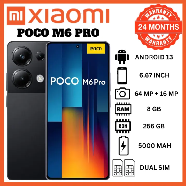 XIAOMI Poco M6 Pro 8GB RAM+256GB ROM 6.67" 120Hz AMOLED Display 64MP Camera IP54 Dust and Water-Resistant Fingerprint Unlock 5000mAh Battery 67W Fast Charge Smart Phones
