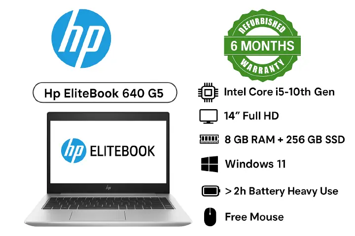 {i5+8+256+Mouse} Refurbished Hp ProBook 640 G5 6th Gen Intel Core I5 - 8TH GEN 2.5GHz | 8GB RAM | 256GB SSD |14inch HD screen Display Refurbished Hp Laptop Computer | Notebook Refurbished Laptops