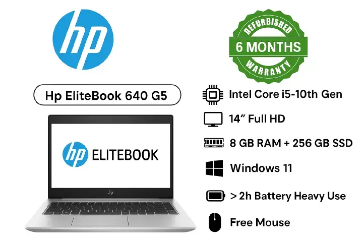 {i5+8+256+Mouse} Refurbished Hp ProBook 640 G5 6th Gen Intel Core I5 - 8TH GEN 2.5GHz | 8GB RAM | 256GB SSD |14inch HD screen Display Refurbished Hp Laptop Computer | Notebook Refurbished Laptops