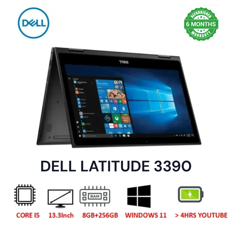 Touchscreen Refurbished Dell Latitude 3390 X360 2-in-1 Laptop Intel Core i5 8th Gen 8GB RAM 256GB SSD 13.3 Inches FHD Display Refurbished Laptop Computer Notebook