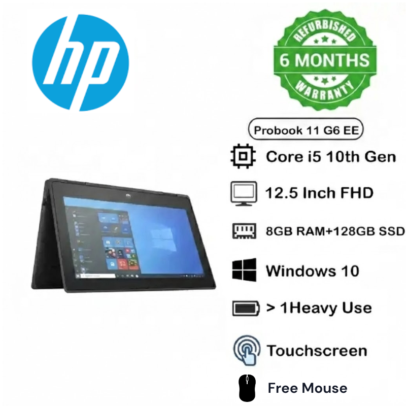 (Free Mouse) Touchscreen  Refurbished HP Probook 11 G6 Intel Core i5 10th Gen X360 8GB RAM 128GB SSD 12.5 Inch Refurbished Laptops Computers Notebook with Windows and Microsoft Office Installed