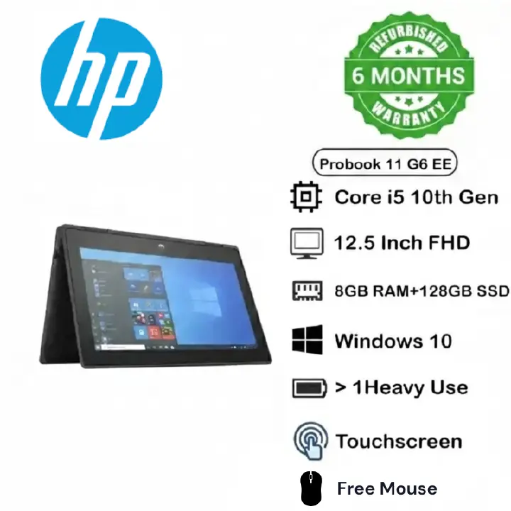 (Free Mouse) Touchscreen  Refurbished HP Probook 11 G6 Intel Core i5 10th Gen X360 8GB RAM 128GB SSD 12.5 Inch Refurbished Laptops Computers Notebook with Windows and Microsoft Office Installed