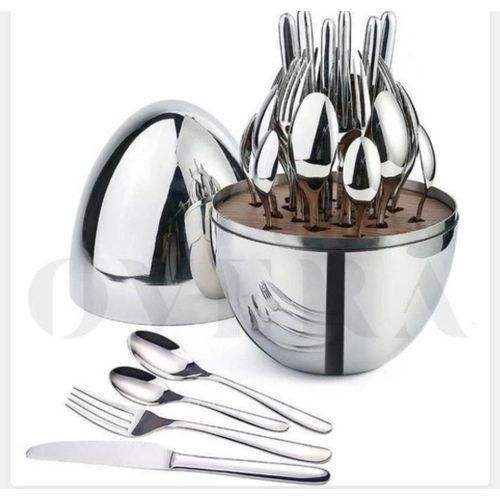 36pc Executive Egg-Shaped Cutlery Set/ Silver colour/ 9 Dinner Knives, 9 Dinner Forks, 9 Table Spoons, 9 Tea Spoons, 1 Egg shaped case/fine dinning