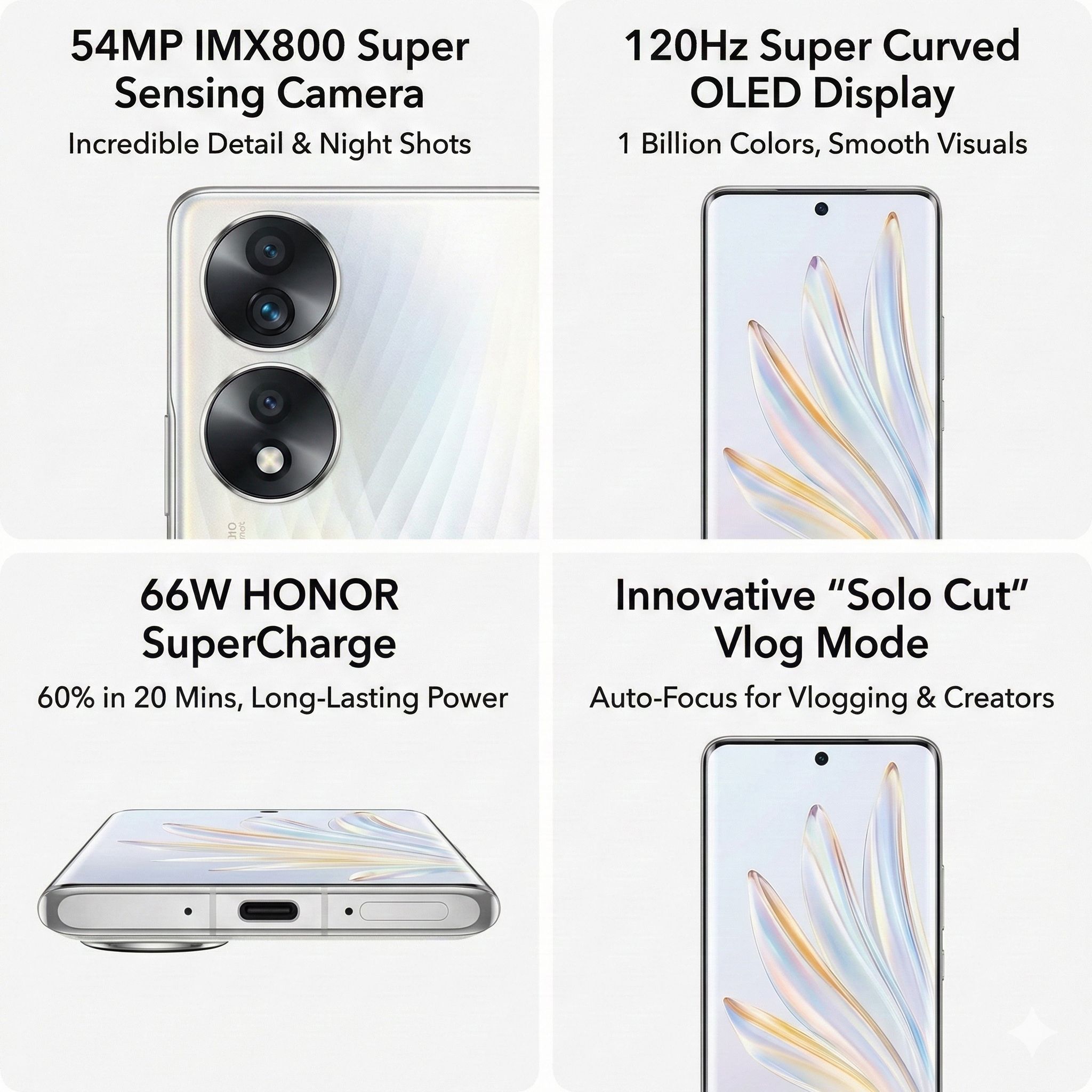 Refurbished HONOR 70 5G Smartphone | 12GB+256GB | 54MP IMX800 Super Sensing Camera | 6.67" 120Hz Curved OLED Screen | 66W SuperCharge | Google Play Supported (Grade A)