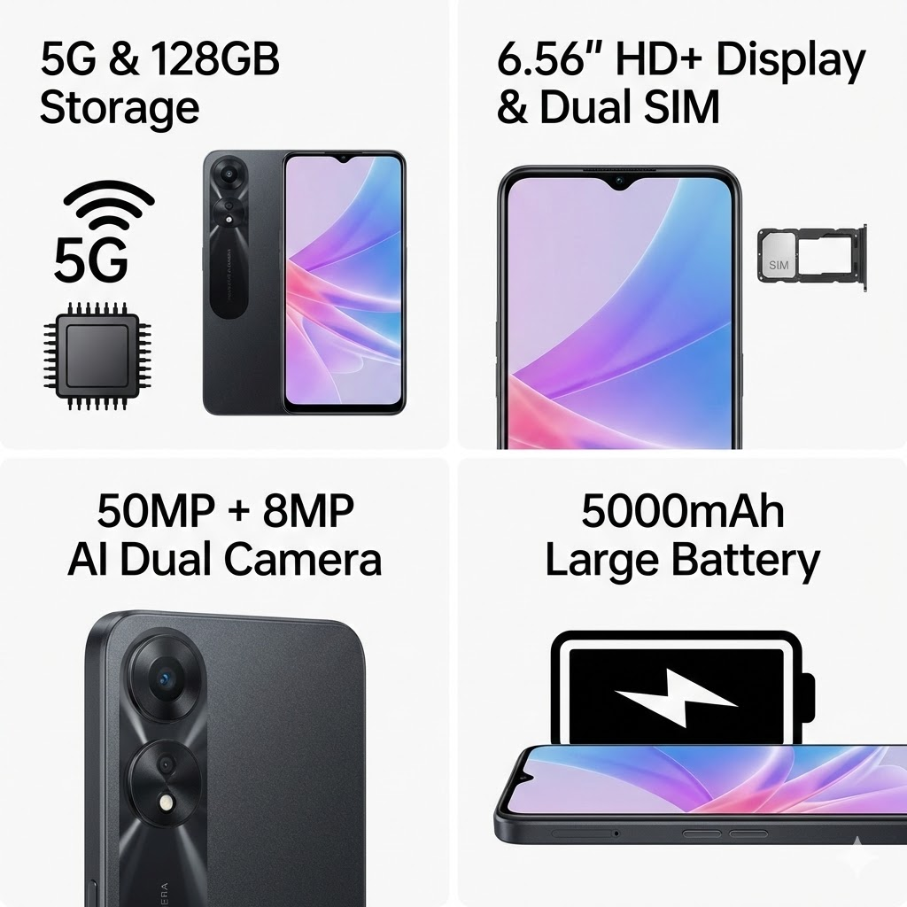 Refurbished OPPO A78 5G Smartphone | 128GB ROM + [8GB] RAM | 50MP AI Camera | 5000mAh Battery | 6.56" 90Hz Display | Dual SIM Phones  Android Phone (Grade A)