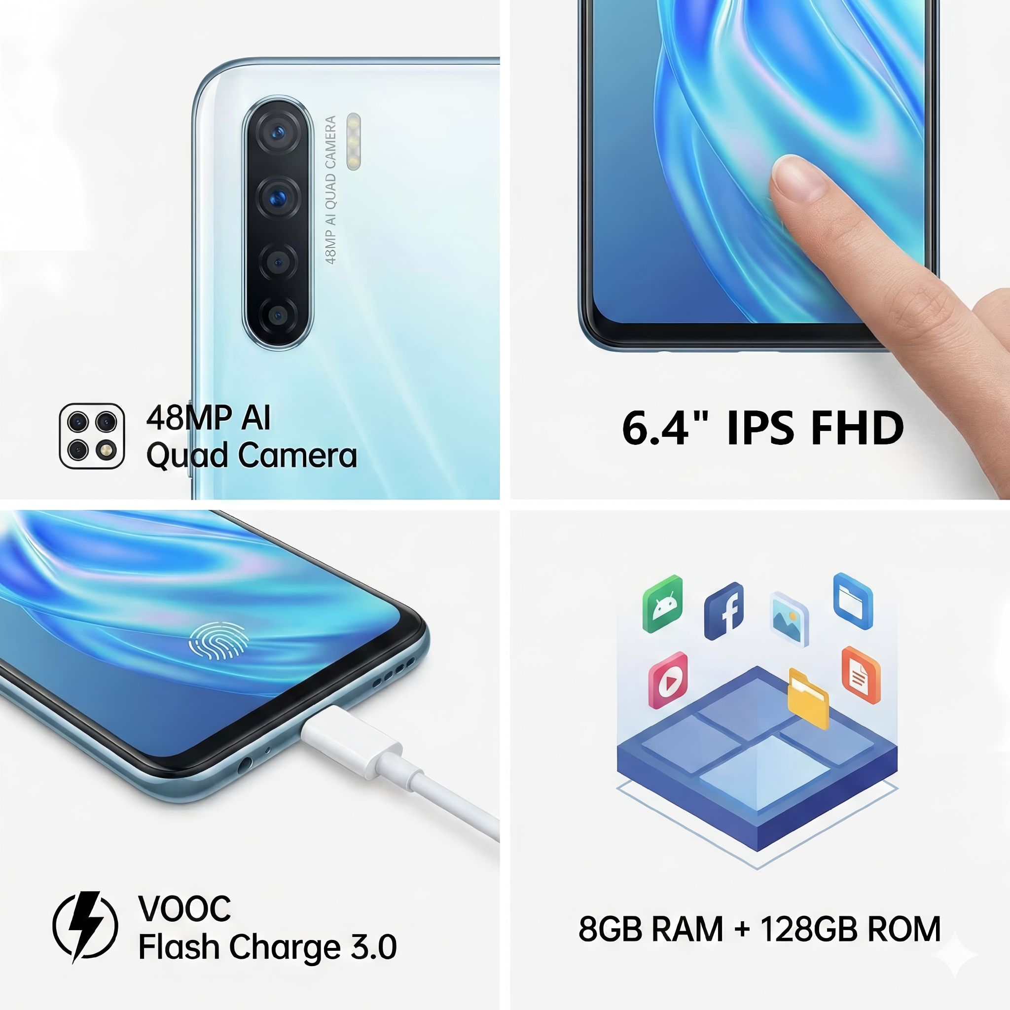Refurbished OPPO A91 Smartphone | 8GB+128GB | 48MP AI Quad Camera | 6.4" LCD IPS FHD+ Screen | VOOC Flash Charge 3.0 | In-Display  (Grade A)